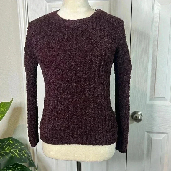 EXPRESS Ribbed fuzzy knit sweater maroon size. XS - Picture 1 of 7